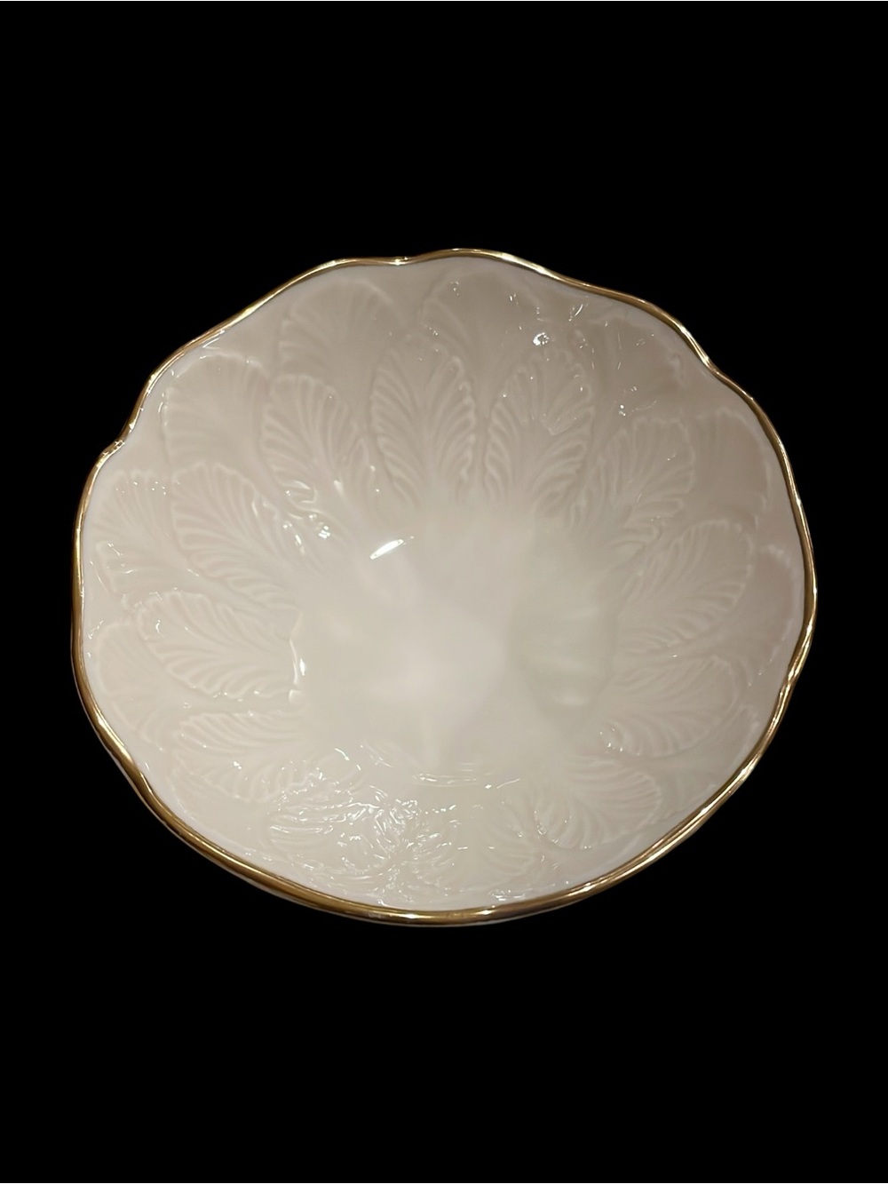 Vintage Lenox Greenfield/Sylvan 4.5 " Bowl in Leaf Pattern & 24K Gold Trimmed